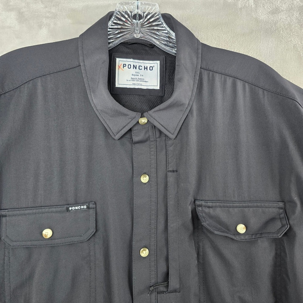 Poncho Shirt Mens XXL Black Short Sleeve Magnetic Pockets Regular Fit FLAW*